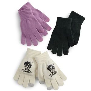 So Cold Weather Graphic 3PK Tech Glove Frenchie Terrier Dog Print.